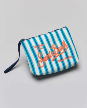 Pochette Aline bianca in spugna a righe azzurre e blu